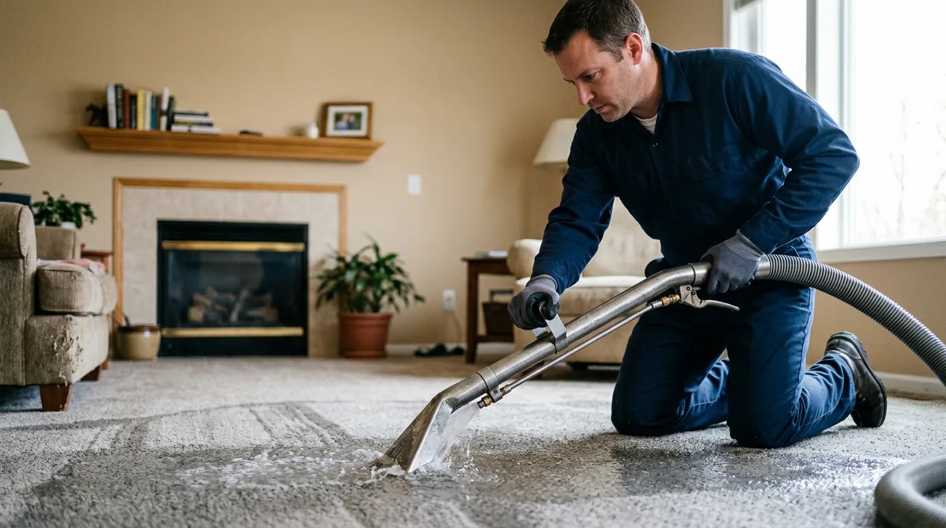 Water damage restoration technician working near Leonidas, MI